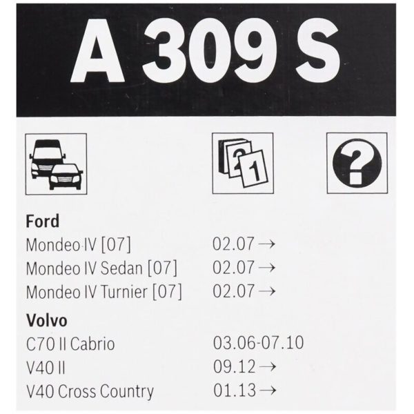 Щетки стеклоочистителя Ford Mondeo, Volvo C70 Bosch A309S