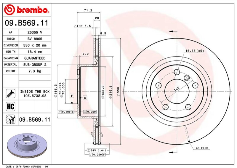 Диски тормозные задние BMW X3X4 Brembo 09B56911