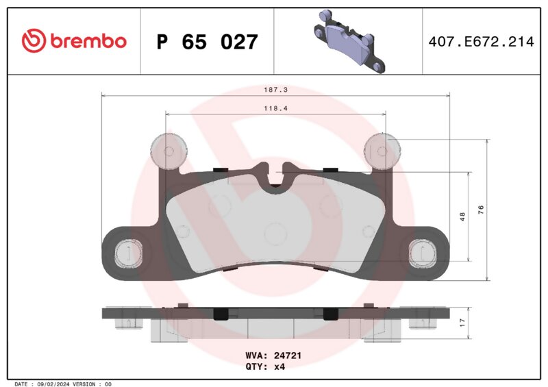 Колодки зад. PORSCHE CAYENNE 3.0 Diesel 2014= BREMBO P65027