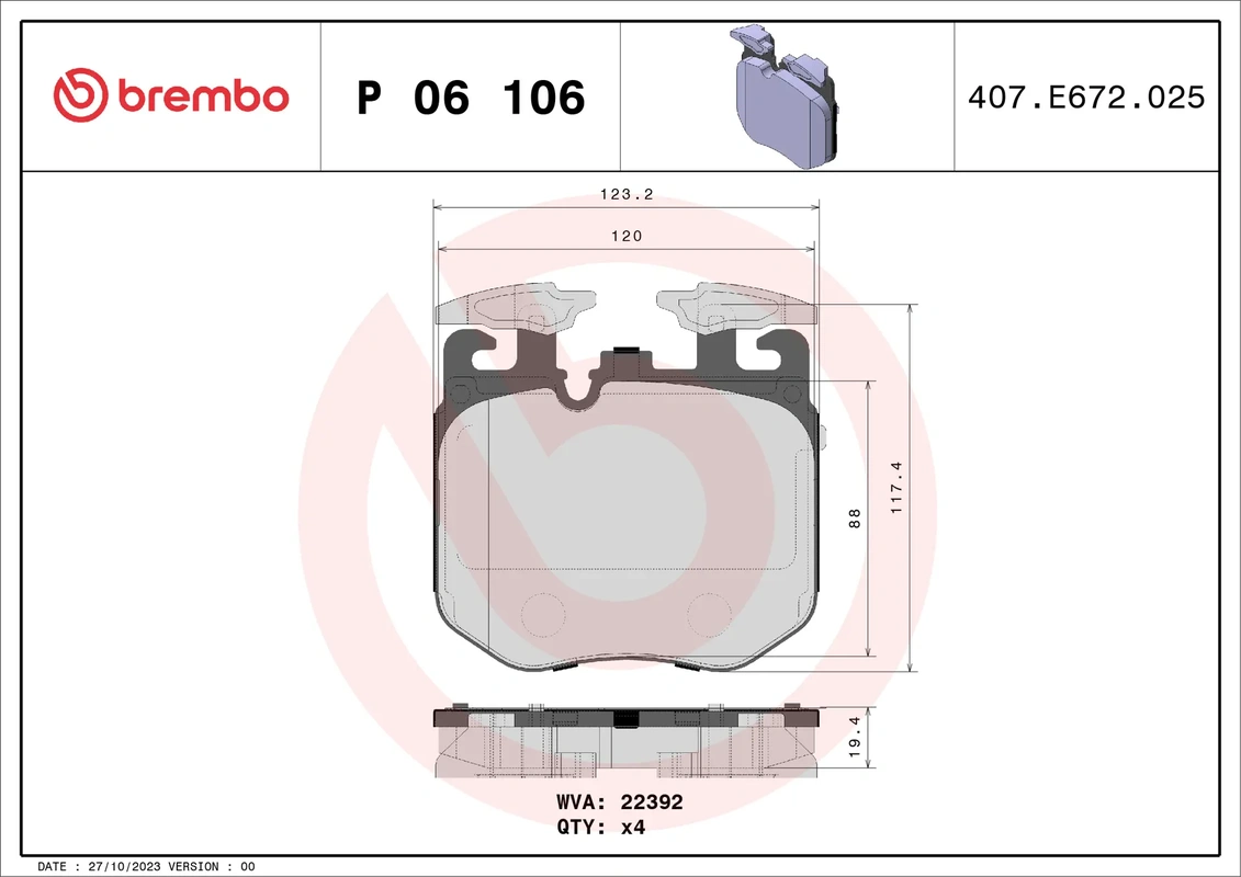 P06106 BREMBO Колодки торм.пер. ALPINA B7 (G12) 02.16->/ BMW 5 (G30,F90) 09.16->