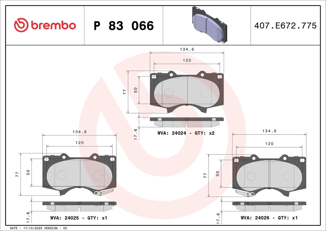 P83066 BREMBO Колодки торм. пер./дат. TOYOTA 4 RUNNER / LAND CRUISER (J12)