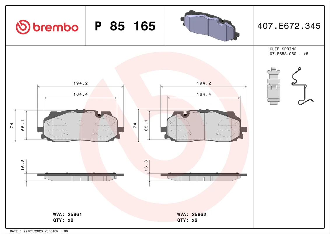 P 85 165 BREMBO колодки дисковые передн. Audi A4/A5/Q5/Q7 1.4TFSI-2.0TFSI/2.0TDI/3.0TDI 15>