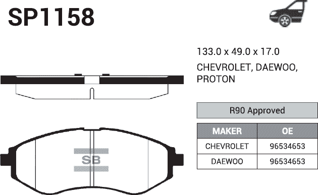 SP1158 SANGSIN Колодки торм. пер. CHEVROLET Aveo/Cobalt 03->