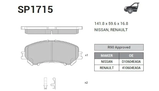 SP1715 SANGSIN колодки дисковые передние Nissan Qashqai 1.6/2.0/1.5dCi/1.6dCi 13>