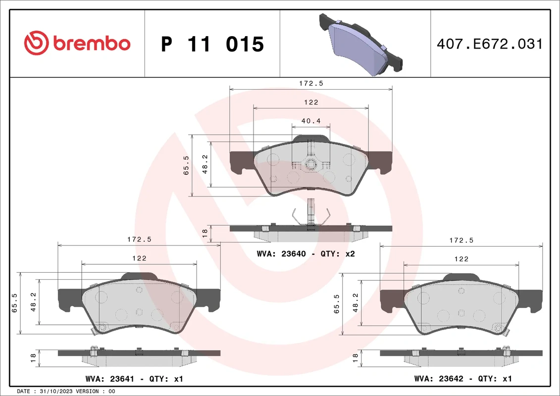 P 11 015 BREMBO [05019804AA] колодки дисковые п. Chrysler Voyager 2.4i-3.8i 00> диск 16'