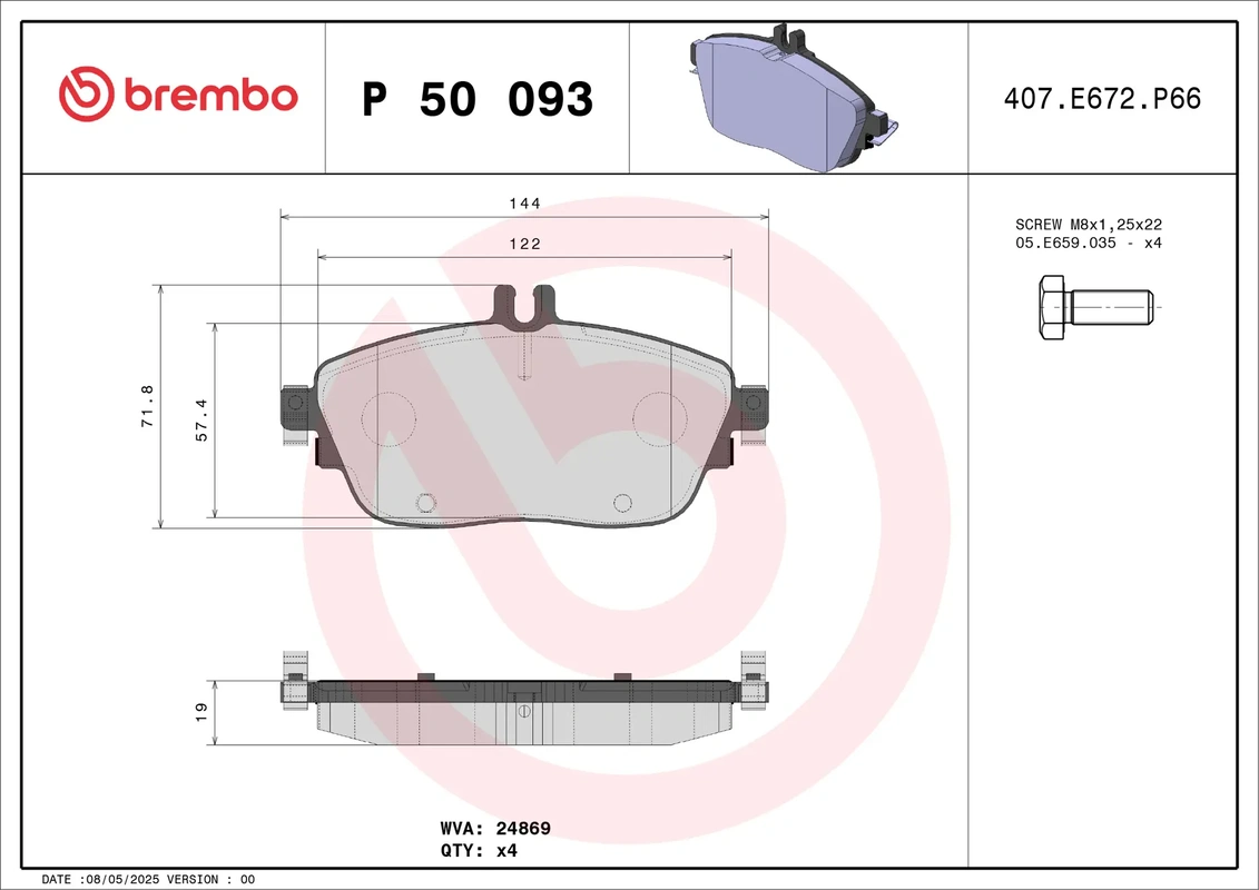 P 50 093 BREMBO колодки дисковые п. MB W176/W246 1.5-2.2i/CDi 11>