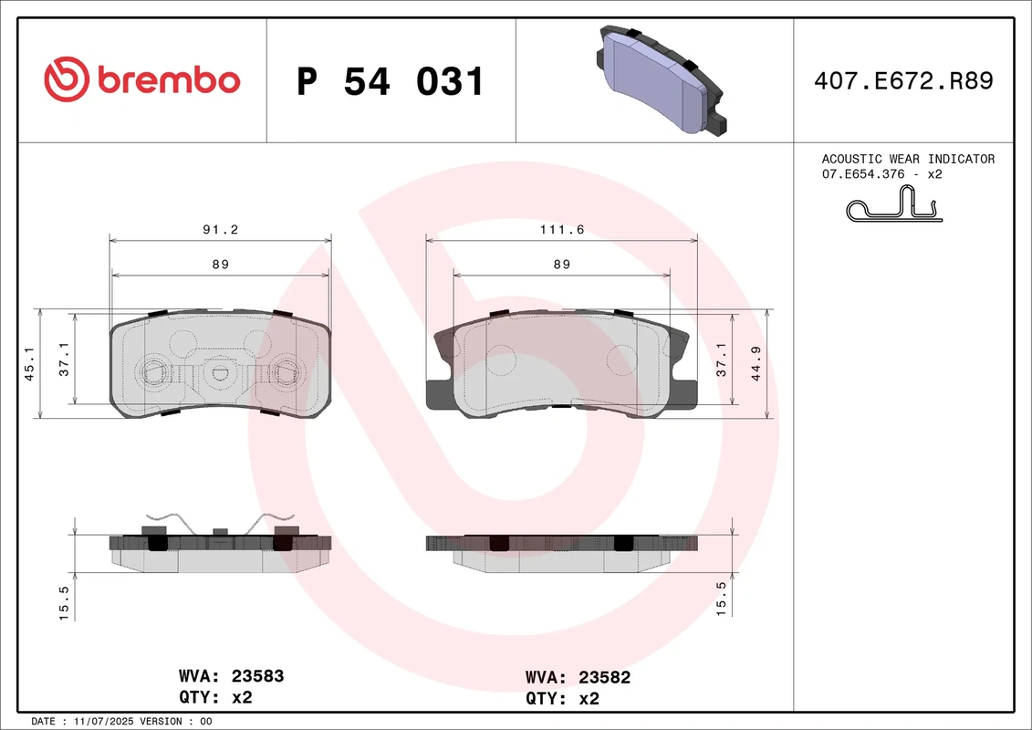 P 54 031 BREMBO колодки дисковые з. Mitsubishi Pajero/Montero 1.8GDi/3.2Di/3.5GDi 99>