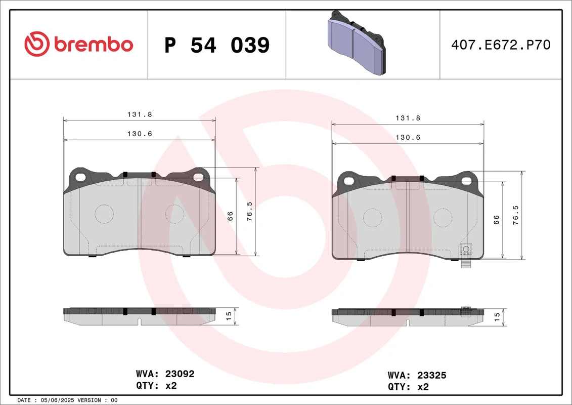 P 54 039 BREMBO [MR407376] колодки дисковые п. Mitsubishi Lancer, Volvo S60/V70 2.0/2.5 02>