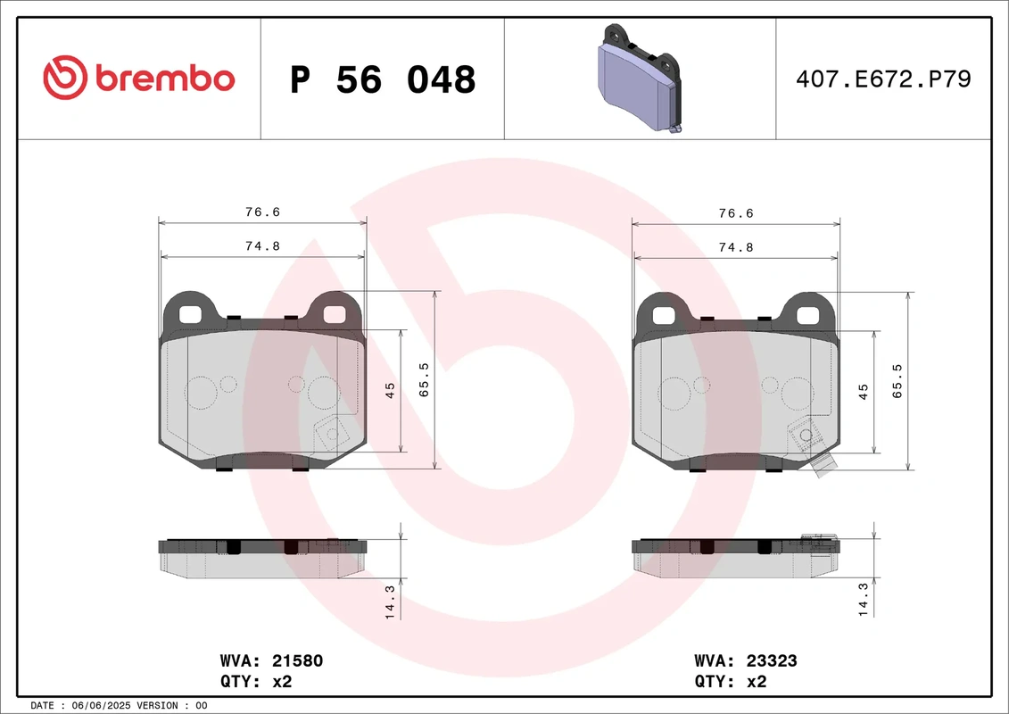 P 56 048 BREMBO колодки дисковые з. Nissan 350Z 3.5 03>, Subaru Impreza 2.0/T WRX STi 01>
