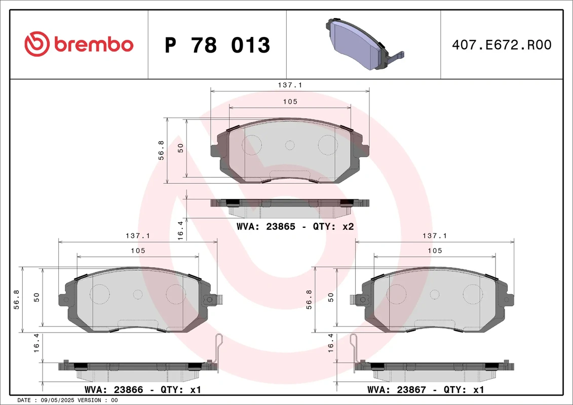 P 78 013 BREMBO Колодки торм.пер. SUBARU BRZ 2.0/06.12->; Forester 2.0/01.08->;Impreza 1.5-2.0/01.08->; XV 1.6-2.0/03.12->; TOYOTA GT86 2.0/ 03.12->