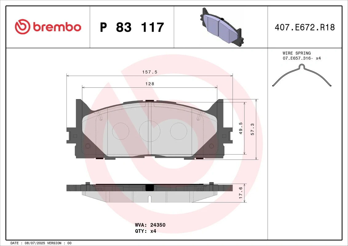 P 83 117 BREMBO колодки дисковые передние Toyota Camry ACV 40/45 06>