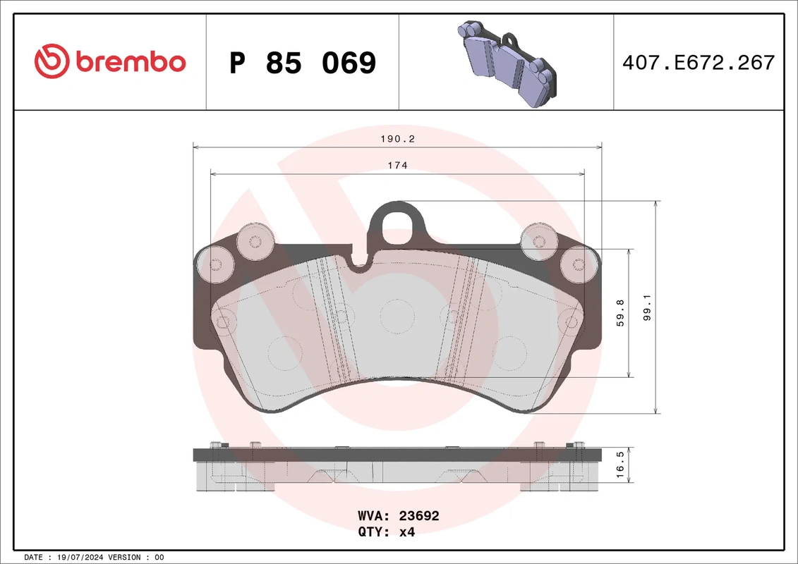 P 85 069 BREMBO Тормозные колодки передние Mercedes G W463 12-; Porsche Cayenne I 03-; VW Touareg I диск 17' 02-