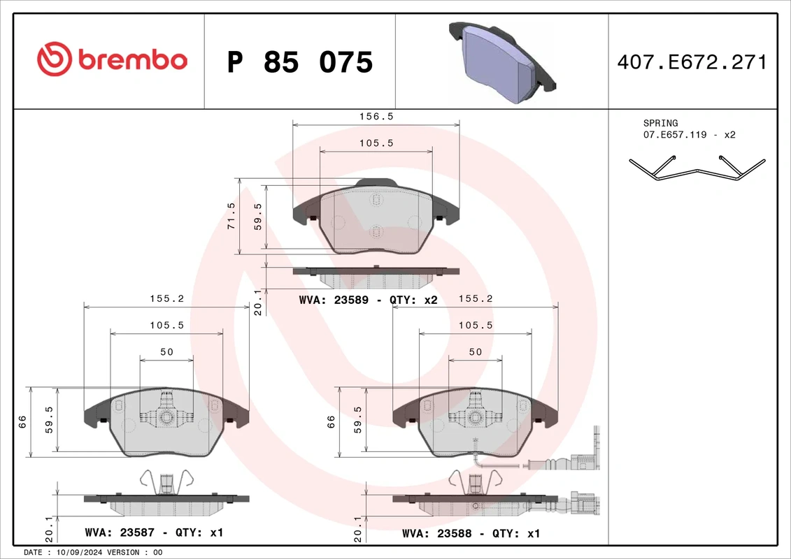 P 85 075 BREMBO колодки дисковые п. Audi A3 диск 15'/16', VW Golf V 1.4-2.0TD диск 15' 03>