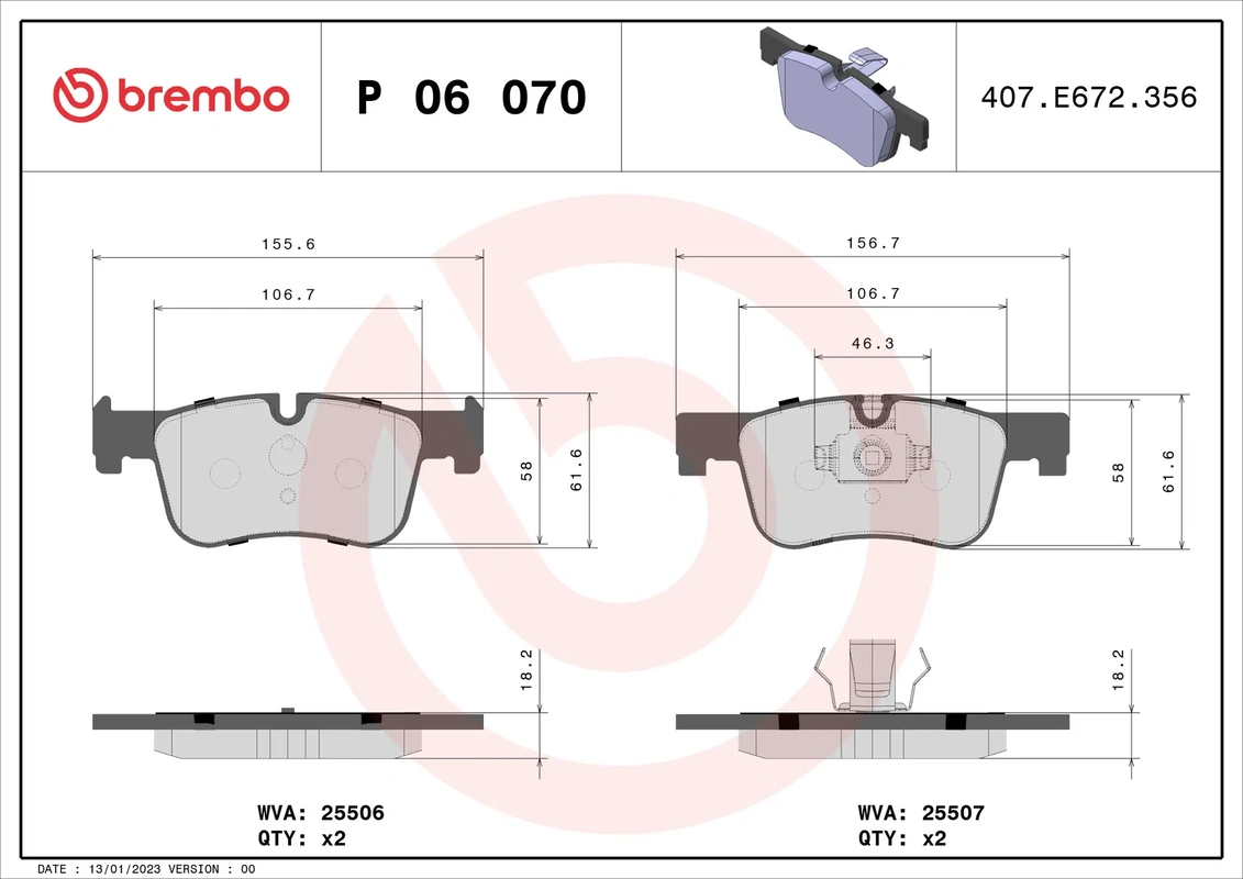 P06070 BREMBO Колодки торм.пер. BMW 1/3/4 F20/F21/F30/F35/F80/F34/F31/F32/F82) 1.6-2.0 10->