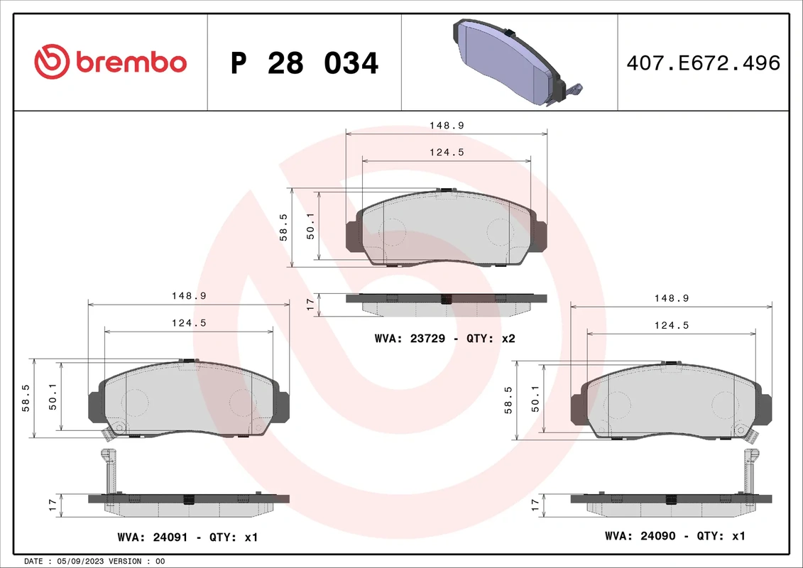 P28034 BREMBO Колодки торм. пер. BYD F6/G6, HONDA CIVIC VI (EU)/ VII (FD)