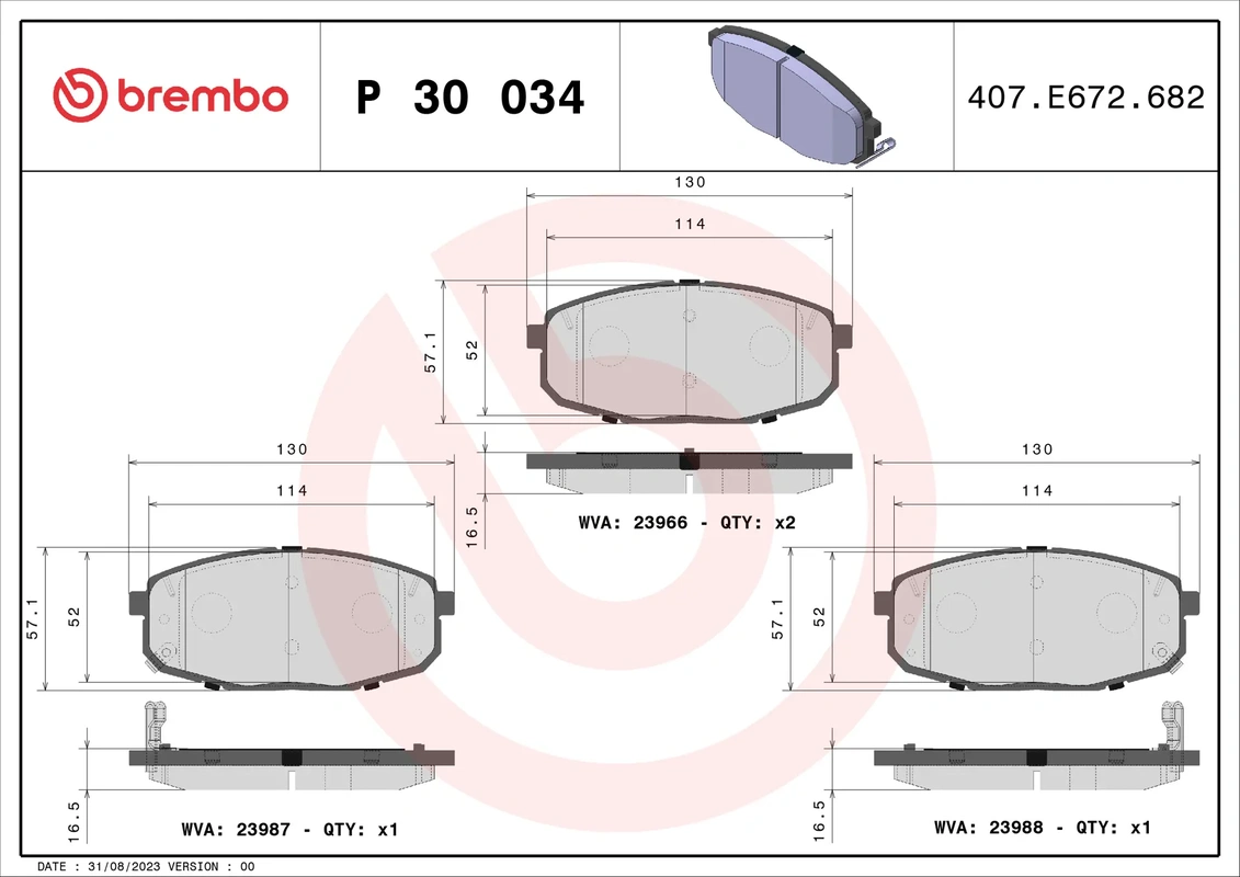 P30034 BREMBO Колодки торм. пер. HYUNDAI i30 / KIA Carens, Cee'D 07/02>