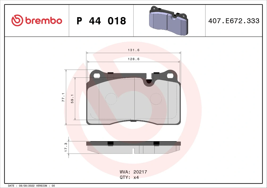 P 44 018 BREMBO [SFP500070] колодки дисковые п. Land Rover Range Rover 4.2i/2.7TD/3.6TD 05>