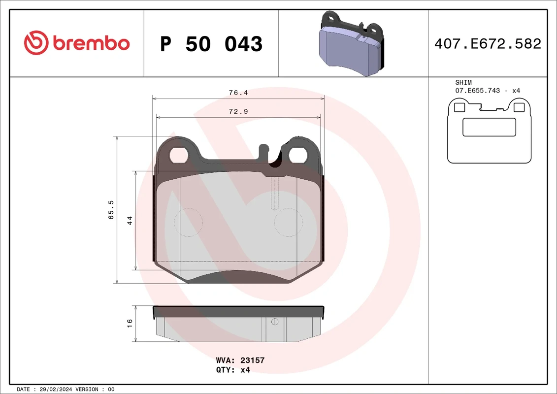 P50043 BREMBO Колодки торм.зад. MERCEDES W163 ML430/ML55AMG