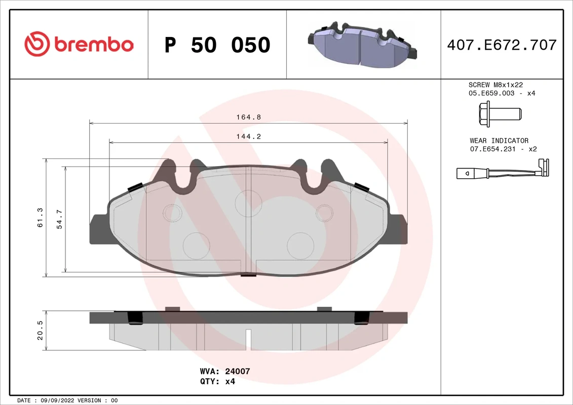 P 50 050 BREMBO колодки дисковые п. MB Viano W639 3.2/2.2CDi 03>
