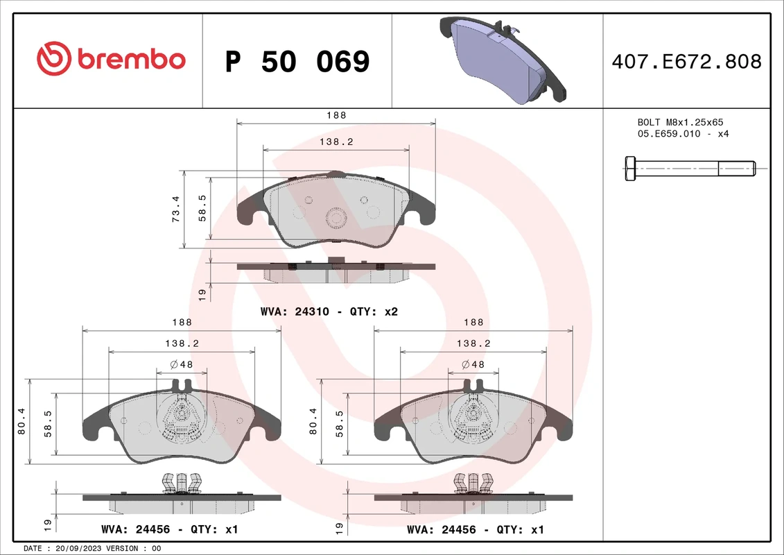 P50069 BREMBO Колодки торм. пер. MB C/E-CLASS (W204/S204/W212/S212/A207/C207) 01.07-