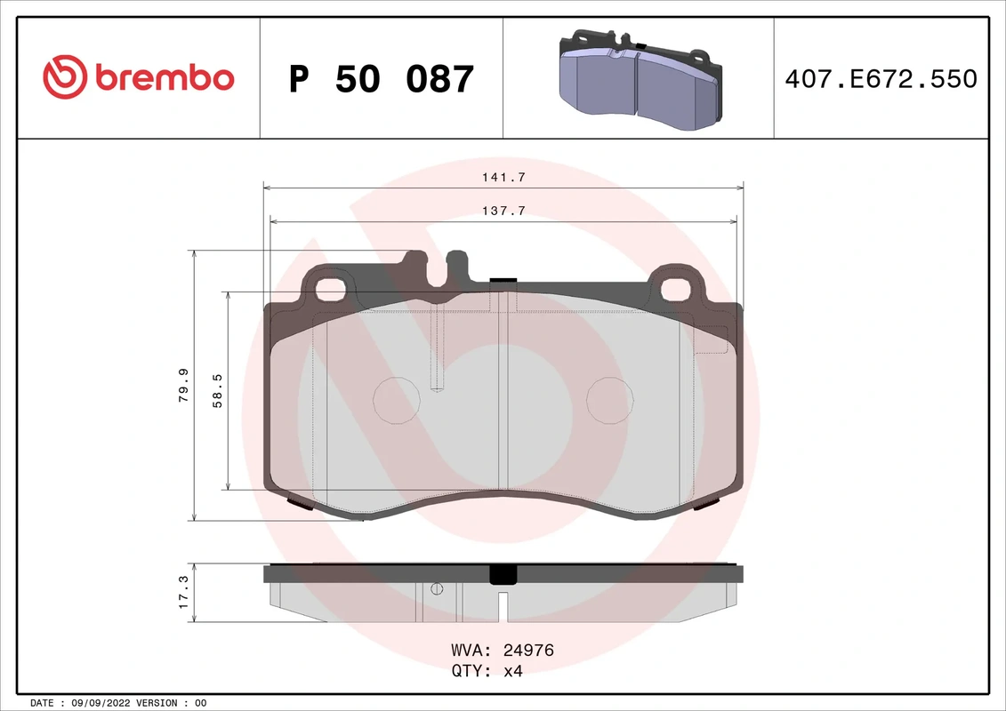P50087 BREMBO Колодки торм.пер. MERCEDES-BENZ E-CLASS (W212)