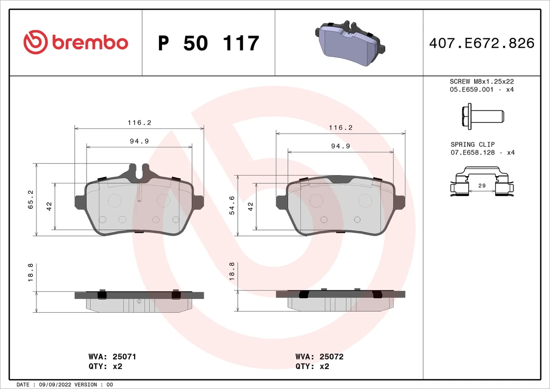 P50117 BREMBO Колодки торм. зад. MERCEDES W222/C217 2.1-4.6 13->