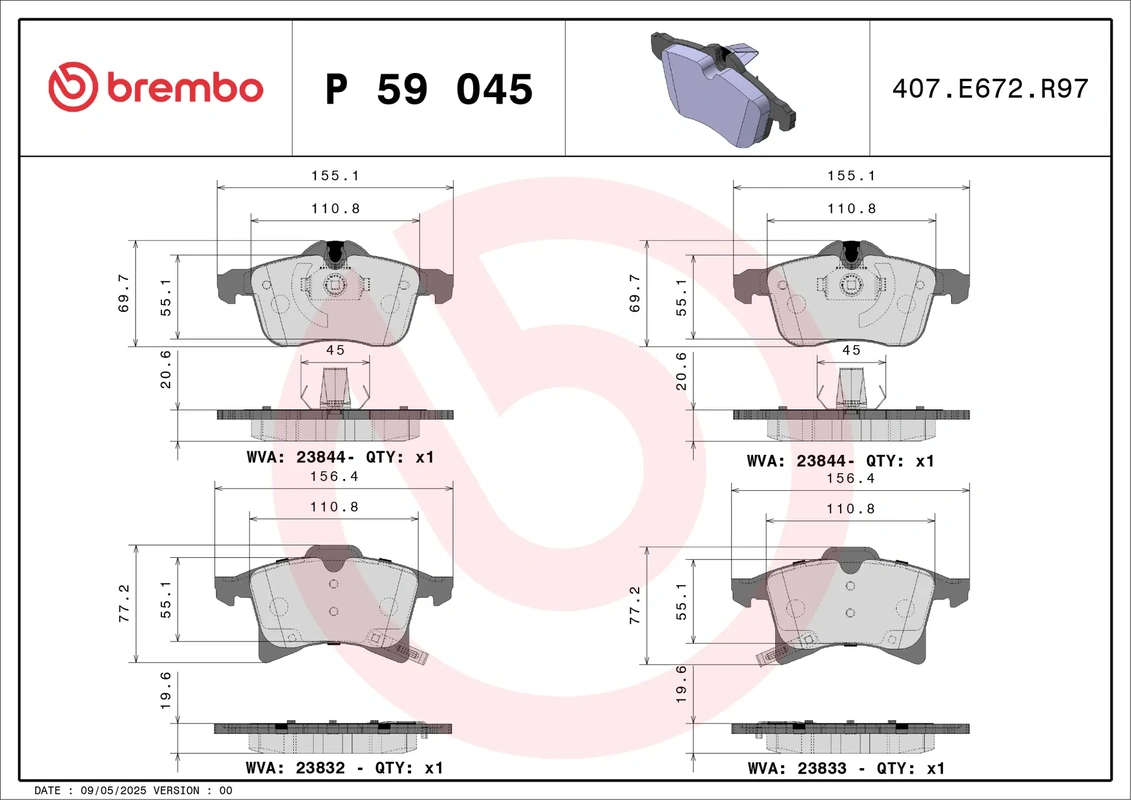 P59045 BREMBO Колодки торм. пер. OPEL Astra G 1.8i-2.2i/TDi 16V 98->
