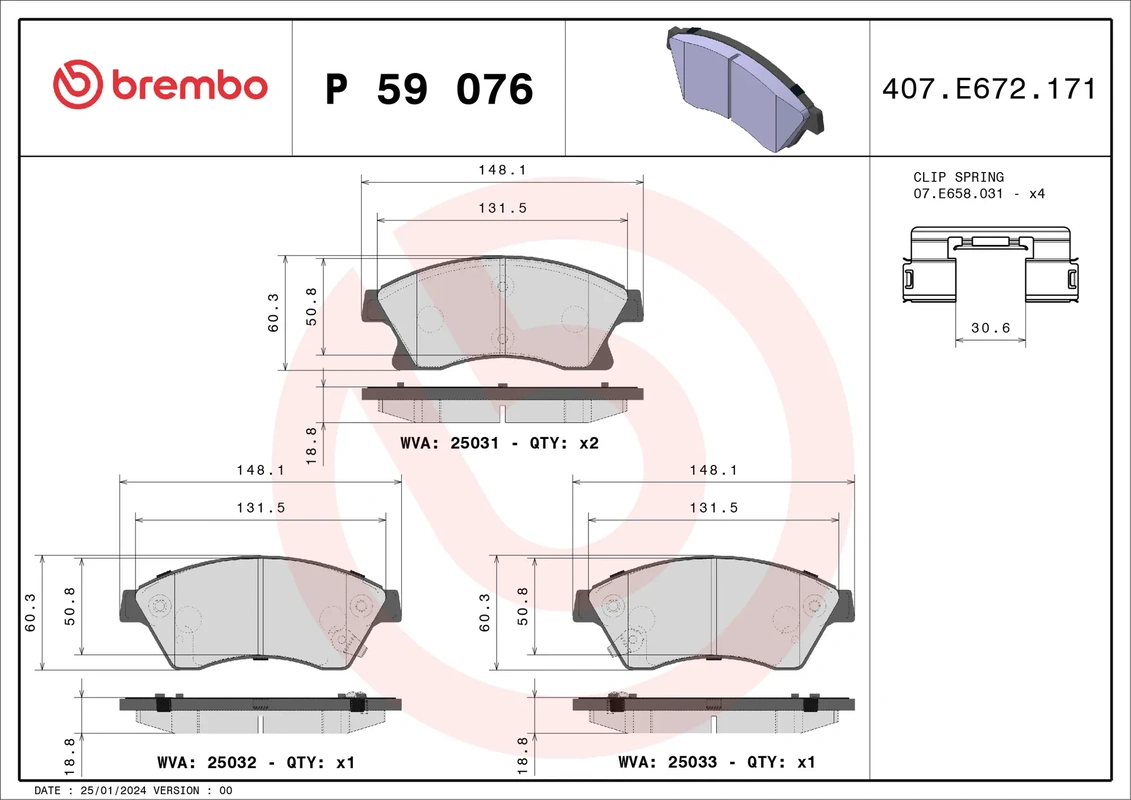 P59076 BREMBO Колодки торм.пер. CHEVROLET AVEO/CRUZE 1.2-2.0 05.09->, OPEL ASTRA 1.3-2.0 12.09->