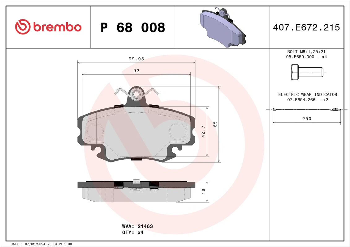 P68008 BREMBO Колодки торм. пер. RENAULT Logan/Thalia 1.4/1.5D/1.6 6/01->