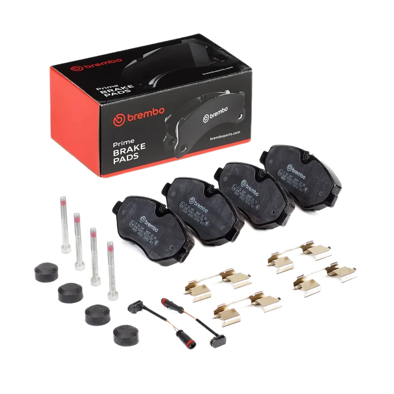 Тормозные колодки Brembo P50085, передние, дисковые, комплект с аксессуарами и болтами тормозного суппорта для MERCEDES EQV I, MARCO POLO III, SPRINTER II/III, V-CLASS III, VIANO I, VITO II/III / VW CRAFTER I/II.