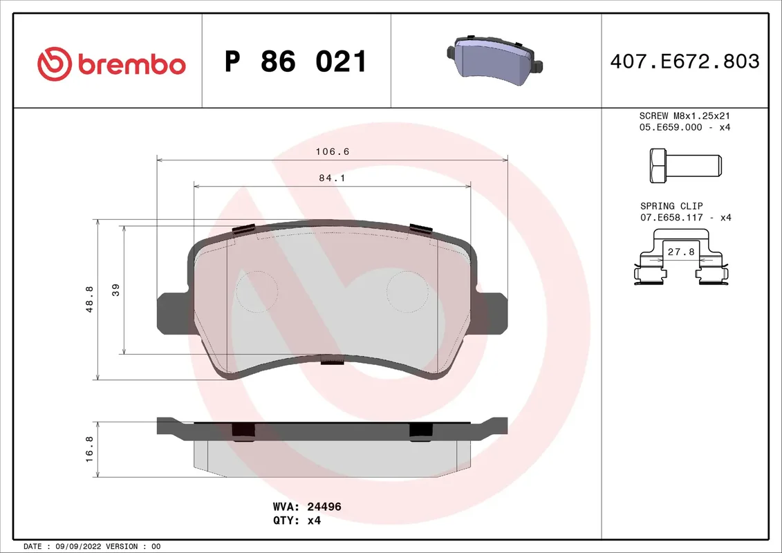 P86021 BREMBO Колодки торм.зад. VOLVO S80 II 2,0-4,4/T/D 03/06->/V70 III 2,0-3,2/D/T 03/06->/XC60 2,4/3,0/D 05/08->/XC70 II 2,4/3,2/D 08/07->